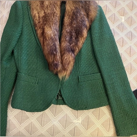 Zara Jackets & Blazers - Zara Green Blazer with Wide Lapels and Textured Fabric removable fur coat